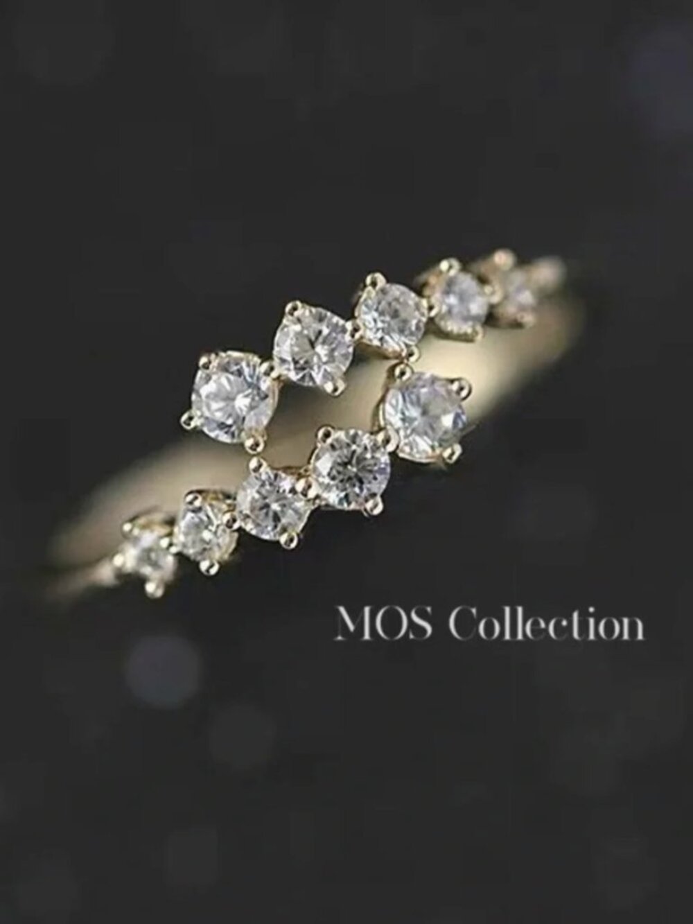 MOS Collection Gold CZ Curved Band Ring Minimalist Ring Wedding Size 8
